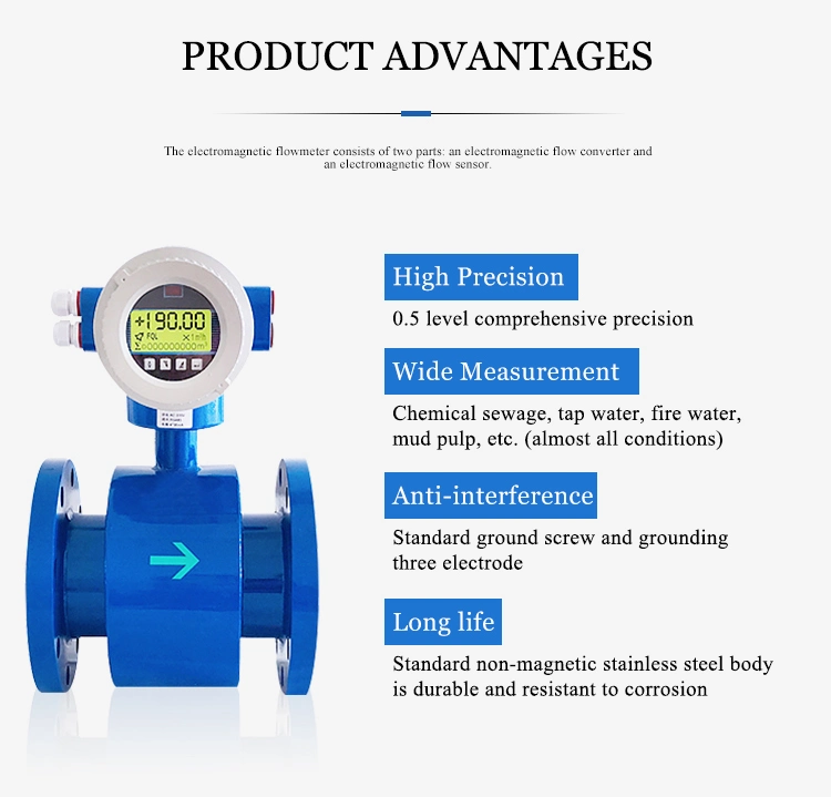 24V Acid Resistant Flow Meter 4-20mA Pulse RS485 Water Electromagnetic Flow Meter