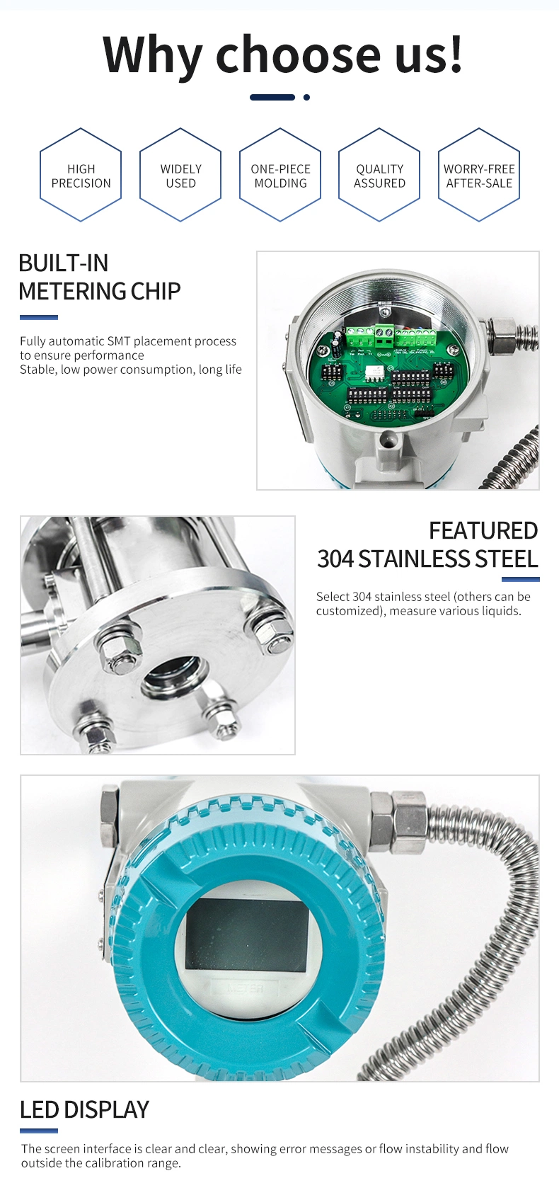 Flow Totalizer 1.0% High Precision Local LCD Display Vortex Flow Meter for Nitrogen Gas