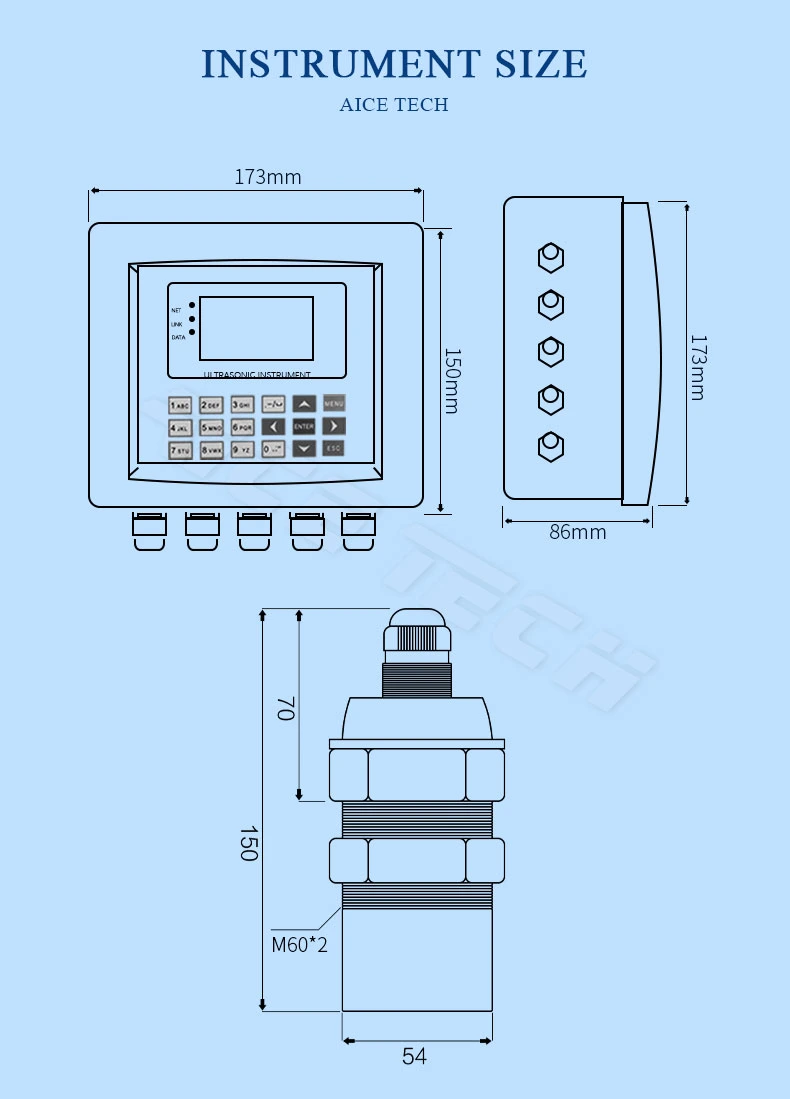 Aice Tech Ultrasonic Water Level Measurement Open Channel Sewage Embedded Flow Meter